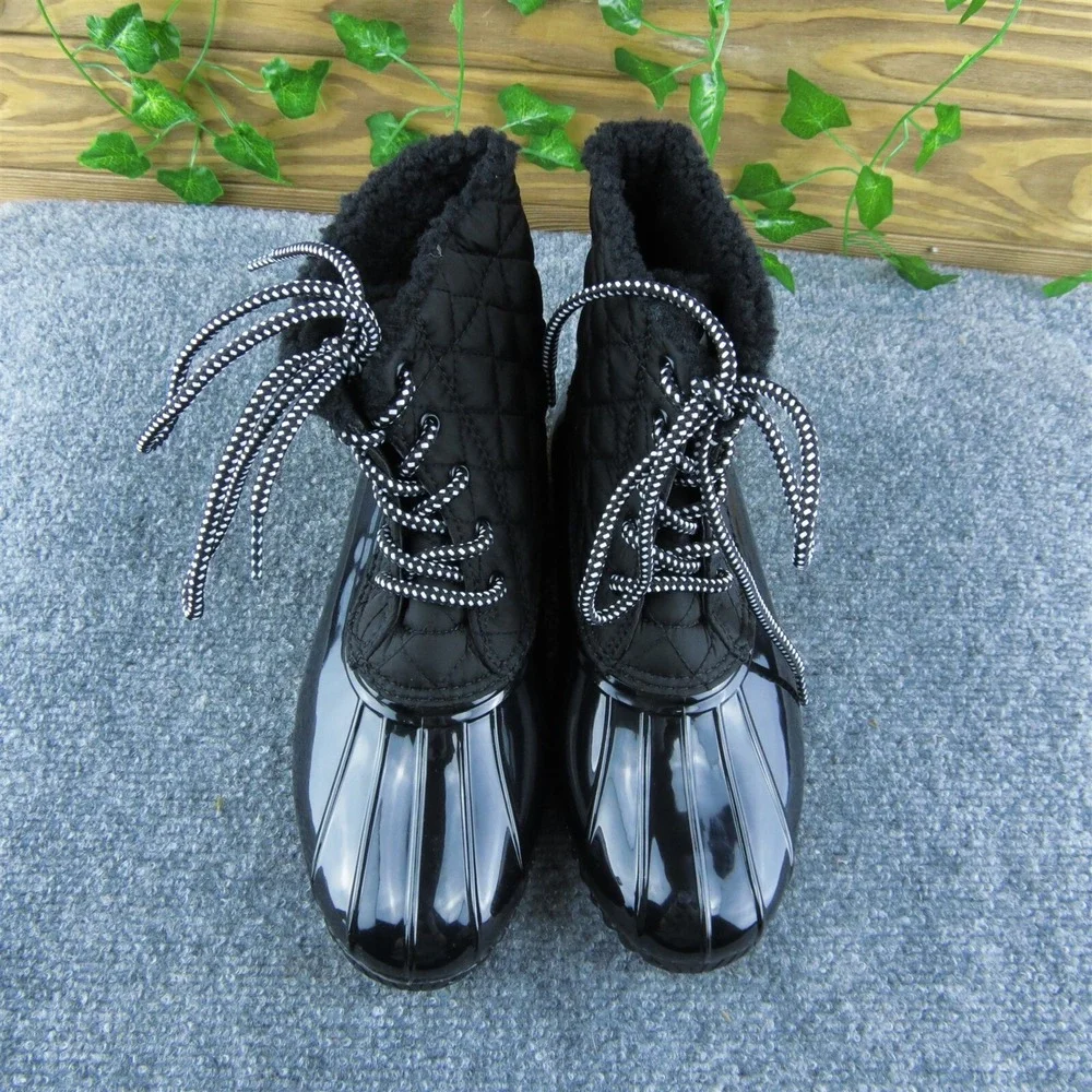 Sporto Andie‎ Women Duck Boots Black Synthetic Lace Up Size 6 Medium